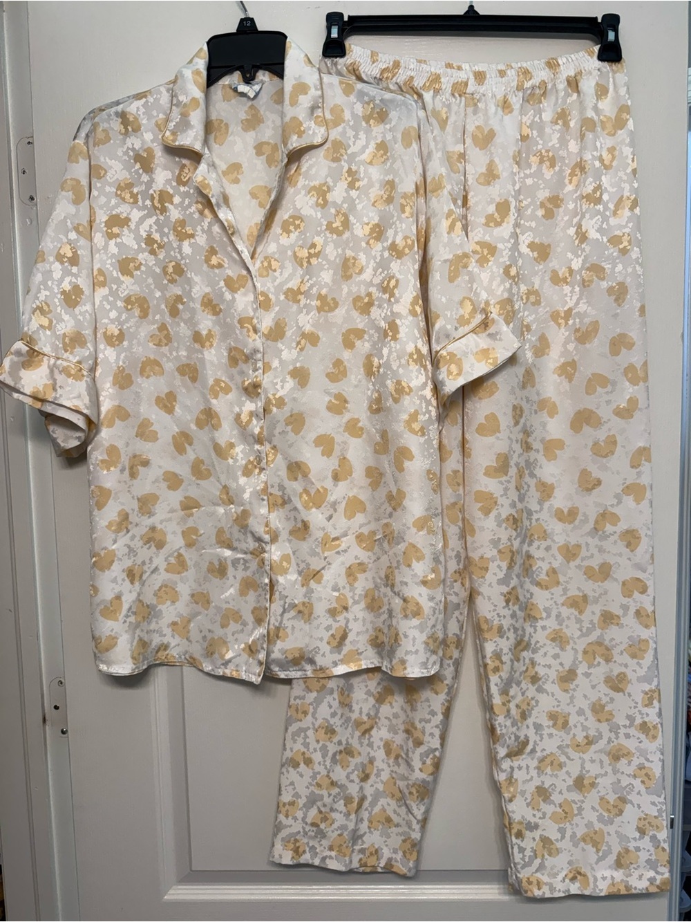 Vintage Eve Stillman NY Satin Heart Pajama Set Med Large No Size Cream Gold